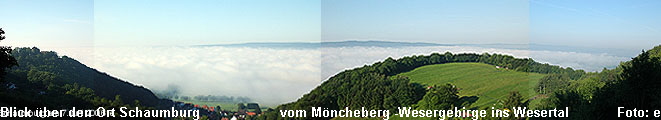 Blick über den Ort Schaumburg                    vom Möncheberg -Wesergebirge ins Wesertal            Foto: e.